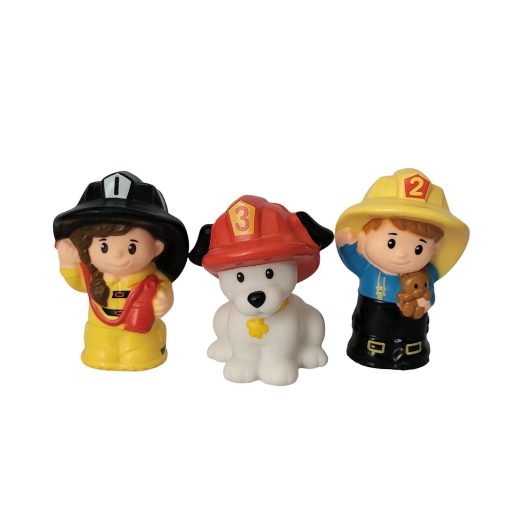Fisher Price Little People Figures Lot 1-2-3 Firewoman Fireman Dalmatian Dog